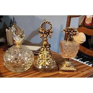 Vintage Lot Of‎ 3 Art Nouveau Perfume Bottles, Ormolu, Japan, Rare Gold Filigree